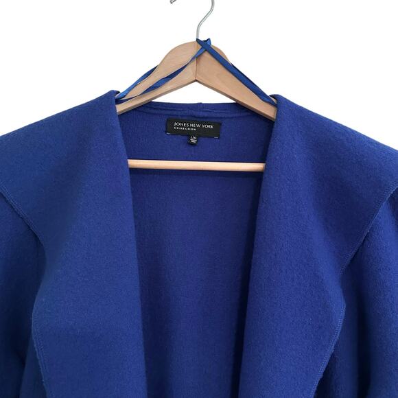 Jones New York Felted Merino Wool Cardigan Jacket L/XL Pockets Blue Small Flaw - Picture 2 of 8